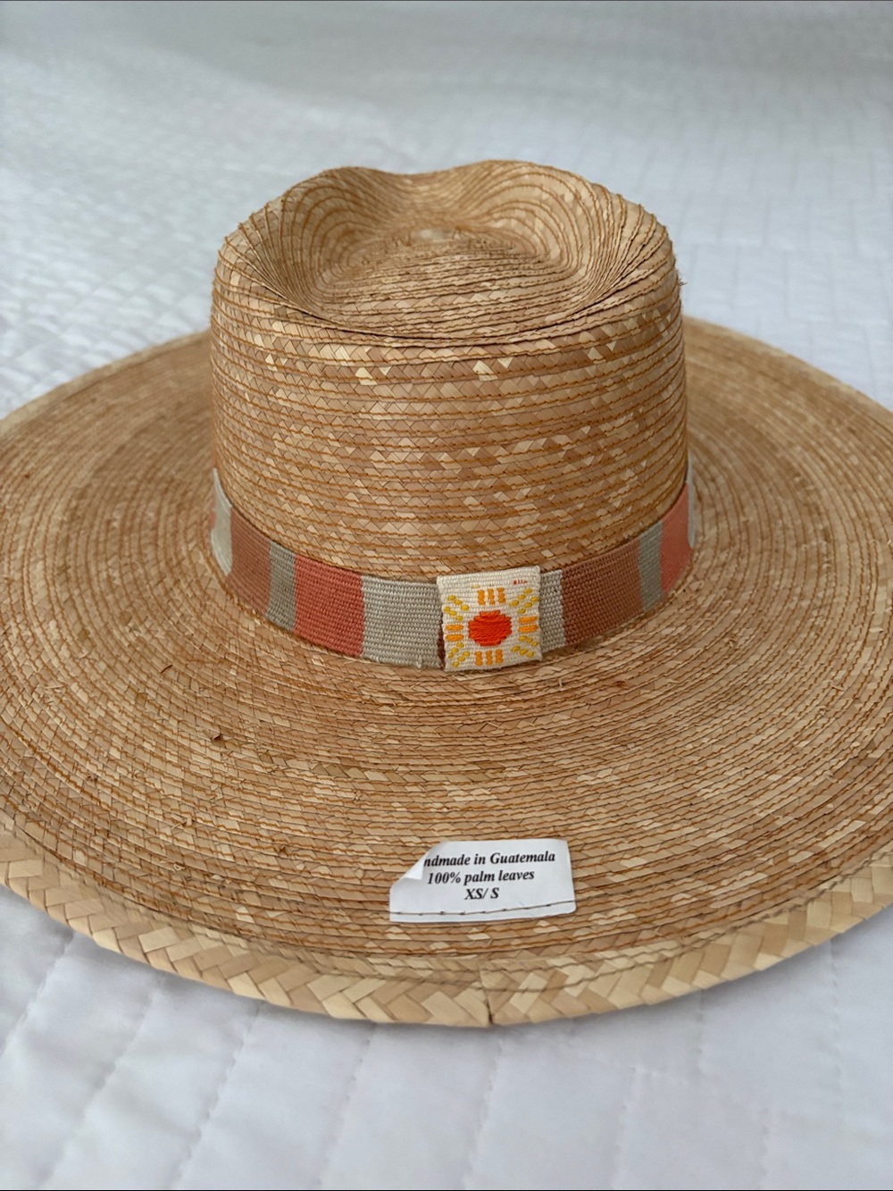 Sunshine Tienda XS/S Wide Brim Straw Fedora Hat with Orange Stripe Band - Picture 3 of 3